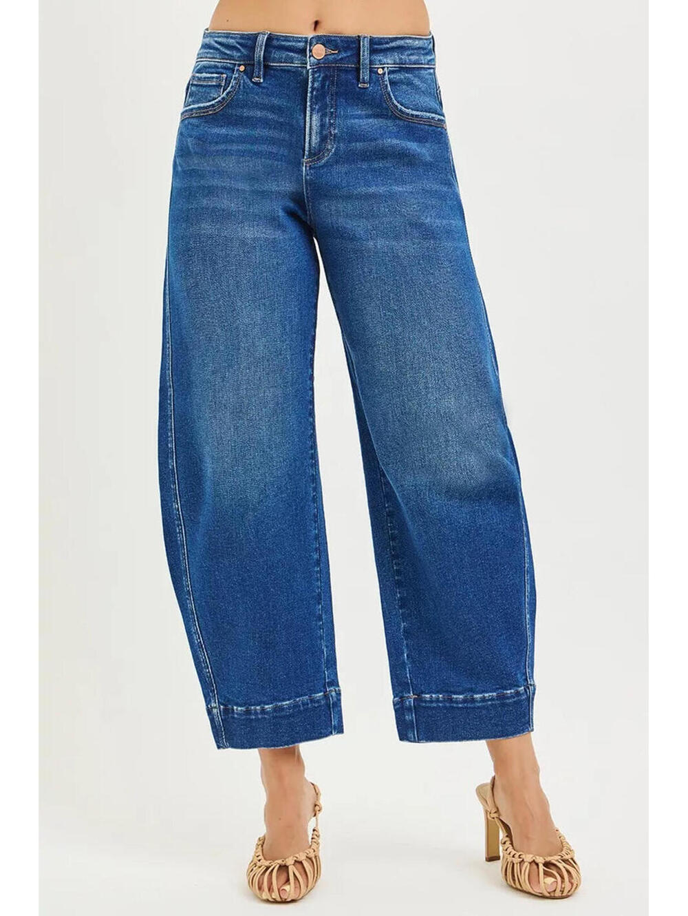 RISEN Mid Rise Crop Barrel Jeans